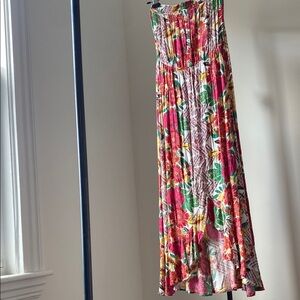 Xhilaration Pink and Green Pleated Maxi Dress